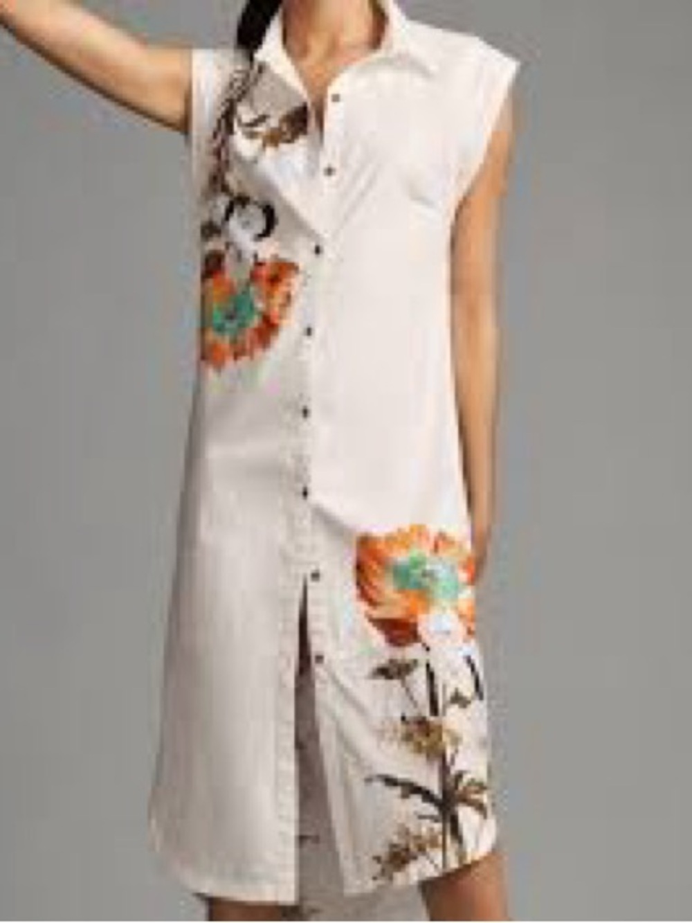 Anthropologie White Maxi Shirt Dress with Orange Floral Print